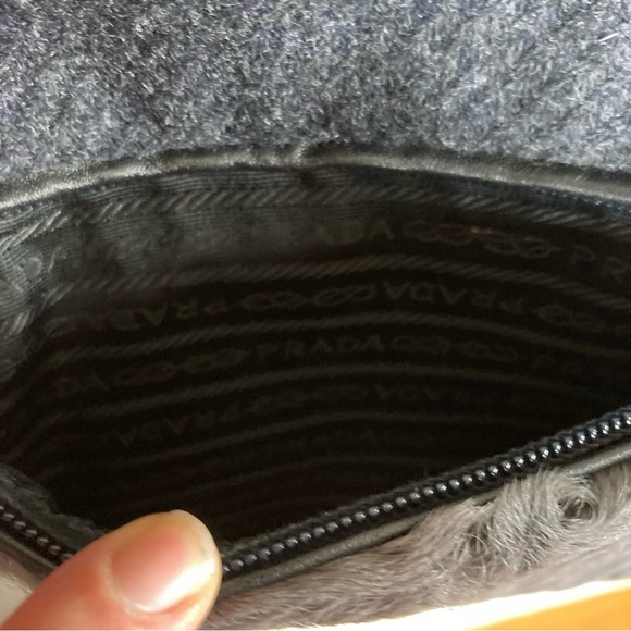Authentic Prada Crossbody Grey tweed wool and fur NEW Condition! Herringbone - Picture 13 of 16